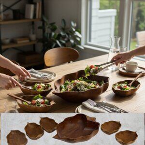 THAI TEAK/MONKEY POD ROOT SALAD BOWL SET -- Hand Carved, 1960s Thailand, Vintage